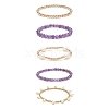 5Pcs 5 Style Natural Gemstone & Brass Beaded Stretch Bracelets Set BJEW-JB08870-5