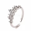 Clear Cubic Zirconia Crown Open Cuff Ring RJEW-B028-22P-1