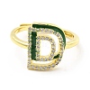 Mixed Color Enamel Initial Letter Adjustable Ring with Clear Cubic Zirconia RJEW-P045-01G-D-2