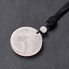 Natural Rose Quartz Flat Round with Tree of Life Pendant Necklace with Nylon Cord for Women NJEW-P274-03-06-4