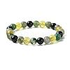 Natural Labradorite & Citrine & Black Onyx(Dyed & Heated) & Moss Agate Round Beaded Stretch Bracelets BJEW-JB10910-06-1