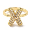 Rack Plating Letter Brass Micro Pave Clear Cubic Zirconia Adjustable Rings for Women KK-S391-03G-X-1