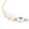 Natural Pearl & Shell Star with Evil Eye Link Bracelet with Brass Chains for Women BJEW-JB08329-01-4