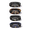 2Pcs Natural Mixed Stone and Brass Cubic Zirconia Beads Stretch Bracelets Set for Women Men BJEW-JB08942-1
