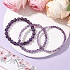 3Pcs Round Natural Amethyst Beads Stretch Bracelets Sets for Women BJEW-JB10960-2