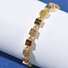 Square Brass Pave Cubic Zirconia Link Chain Bracelets for Women BJEW-P385-04G-3