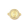 Brass Micro Pave Clear Cubic Zirconia Flat Round with Virgin Mary Connector Charms KK-C113-08G-1