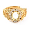Rack Plating Leaf & Oval Brass Micro Pave Cubic Zirconia Adjustable Ring Components KK-Q819-09G-2