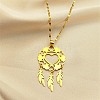 Woven Net/Web with Feather 304 Stainless Steel Boho Pendant Necklaces for Women NJEW-G087-01G-1