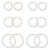 FIBLOOM 6 Pairs 6 Style Plastic Imitation Pearl Beaded Hoop Earrings with Iron Pins for Women EJEW-FI0002-10-1