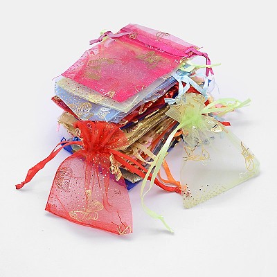 Gold Stamping Butterfly Rectangle Organza Gift Bags X-OP-L006A-02-1