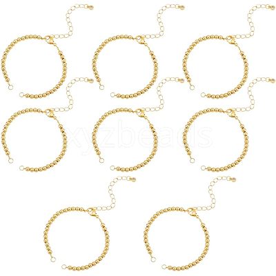 8Pcs Half Finished Brass Round Beaded Bracelets AJEW-NB0003-64-1