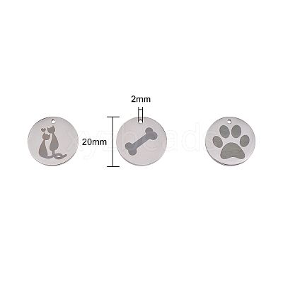 6Pcs 3 Styles 304 Stainless Steel Pet Pendants FIND-SZ0001-007P-1