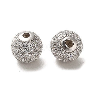 Rhodium Plated 925 Sterling Silver Micro Pave Cubic Zirconia Beads STER-H110-24C-01P-1
