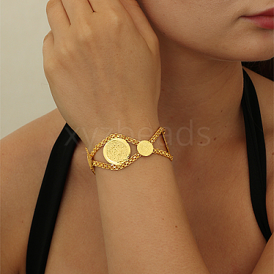 Brass Rhombus with Flat Round Link Chain Bracelets for Women GY9986-1-1