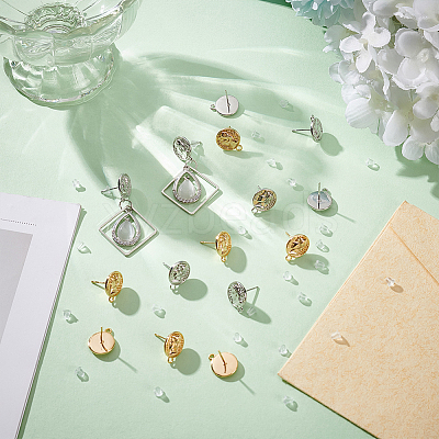 16Pcs 2 Color Brass Stud Earring Findings KK-BC0010-36-1