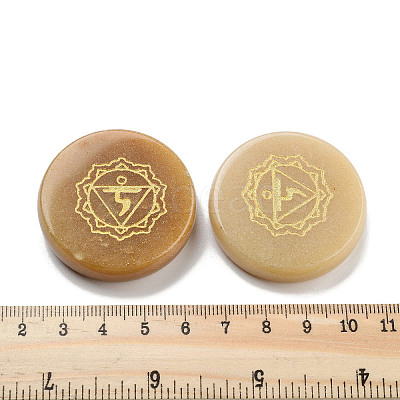 Natural Red Aventurine Flat Round with Chakra Sign Figurines Display Decorations DJEW-K025-01B-1