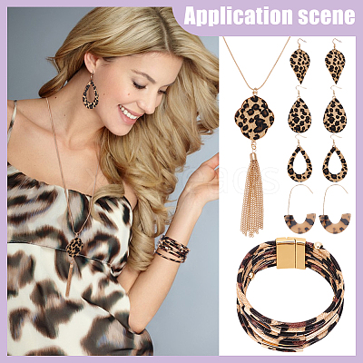 Leopard Print Alloy Pendant Necklaces & Earrings & Bracelet Sets SJEW-WH0020-03C-1