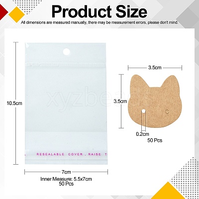 50Pcs Cat Shape Kraft Paper Earring Cards CDIS-CJ0001-02-1