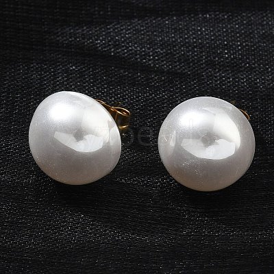 304 Stainless Steel Plastic Imitation Pearl Stud Earrings EJEW-R030-01G-02-1