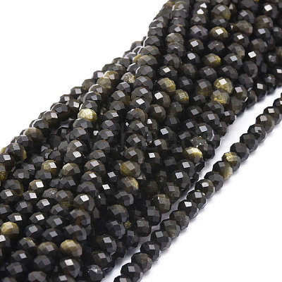 Natural Golden Sheen Obsidian Beads Strands G-E569-I02-1