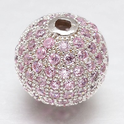 CZ Brass Micro Pave Cubic Zirconia Round Beads ZIRC-L017-8mm-16P-1