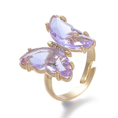 Adjustable Brass Glass Finger Rings RJEW-P148-A01-07-1