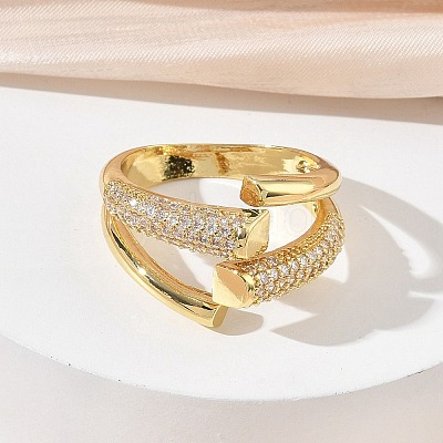 Brass Micro Pave Cubic Zirconia Cuff Open Rings for Women RJEW-L343-12G-01-1