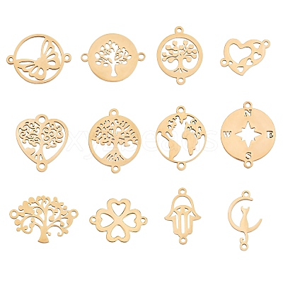 12Pcs 12 Styles 201 & 304 Stainless Steel Connector Charms STAS-SZ0002-57-1