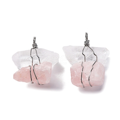 Natural Rose Quartz & Quartz Crystal Nuggets Big Pendants G-K338-43P-05-1