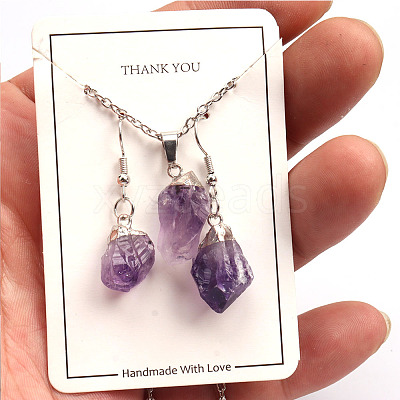 Nuggets Natural Amethyst Pendant Necklaces & Dangle Earrings Sets FS-WGD81FA-02-1
