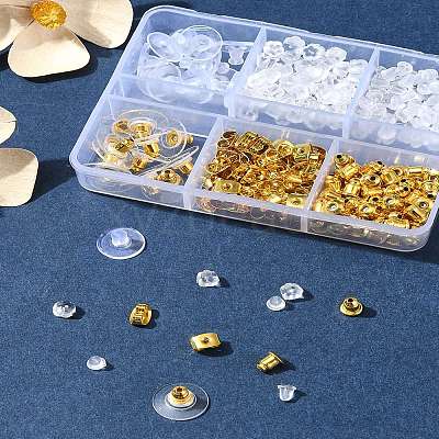 6 Styles Brass Bullet Clutch Bullet Clutch Earring Backs with Pad FIND-FS0003-08G-1