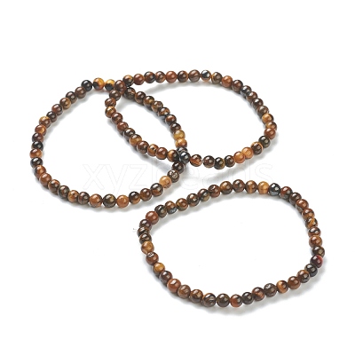 Natural Tiger Eye Beaded Stretch Bracelets BJEW-D446-A-29-1