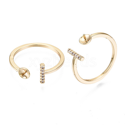 Brass Micro Clear Cubic Zirconia Cuff Finger Rings Setting X-KK-T056-52G-NF-1