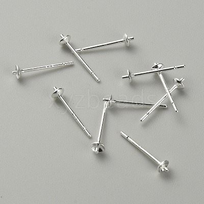 Brass Pearl Cup Stud Earring Findings STER-WH0013-02-1