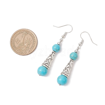 Brass Synthetic Turquoise Dangle Earrings EJEW-JE06535-02-1