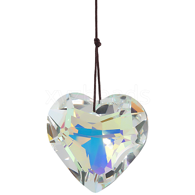 2Pcs Glass Heart Pendant Decorations HJEW-SP0001-22B-1