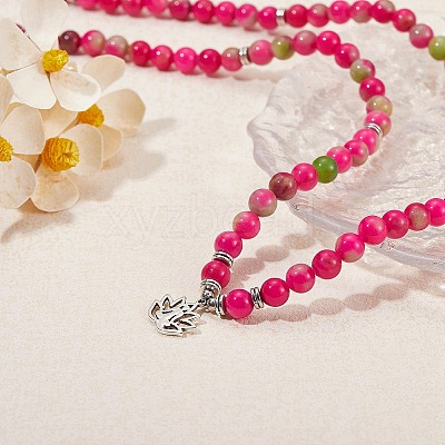 Natural White Jade Round Beaded Wrap Bracelet with Alloy Ohm/Aum Lotus AJEW-PH00503-02-1