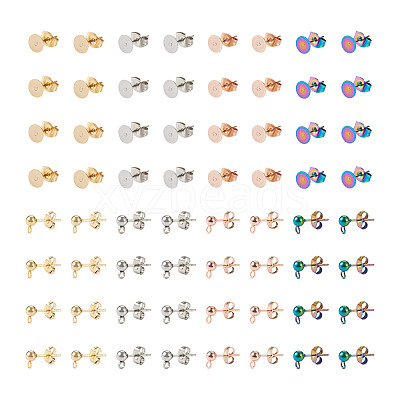 80Pcs 8 Style 304 Stainless Steel Stud Earring Findings STAS-PJ0001-40-1