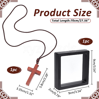 Wooden Cross Pendant Necklace with Polyester Cords NJEW-NB0001-17-1