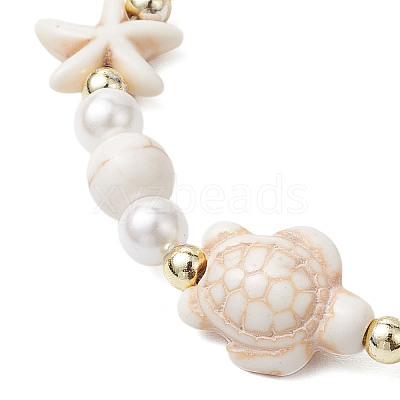 Starfish & Turtle Synthetic Magnesite Braided Bead Bracelets BJEW-JB11047-02-1