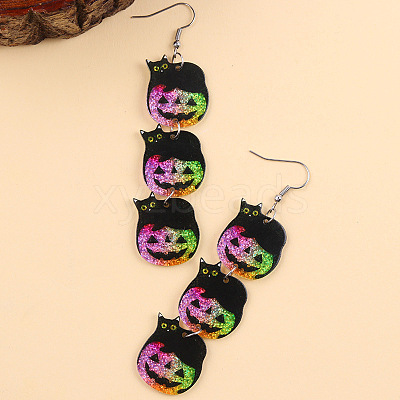 Halloween Acrylic Pumpkin with Cat Shape Dangle Earrings FS-WG9C4B4-03-1