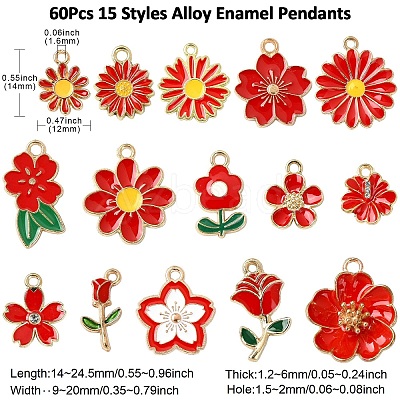 60Pcs 15 Styles Alloy Enamel Pendants ENAM-CJ0006-46-1