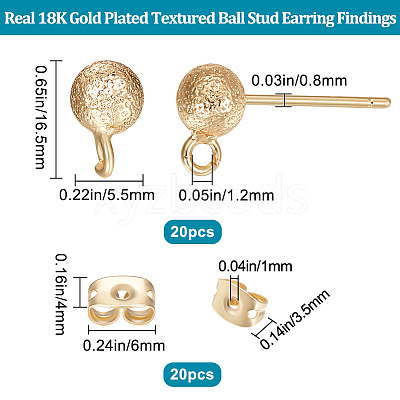 20Pcs Brass Ball Stud Earring Findings KK-BBC0007-13-1