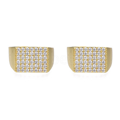 Cubic Zirconia Rectangle Signet Open Cuff Ring RJEW-N037-021-1