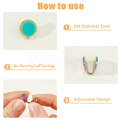 10Pcs 5 Colors 304 Stainless Steel Cuff Earrings EJEW-HS0001-34B-1