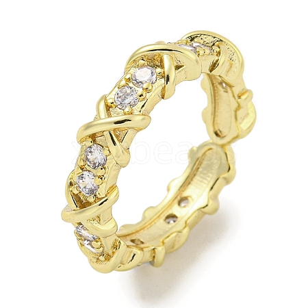 Cross Brass Micro Pave Cubic Zirconia Open Cuff Ring for Women RJEW-E296-12G-1