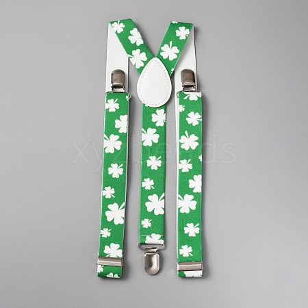Shamrock Pattern Adjustable Polyester Y-Shaped Heavy Duty Suspenders AJEW-WH0282-89A-1