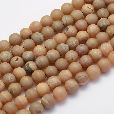 Electroplate Natural Druzy Agate Beads Strands G-G708-8mm-05-1