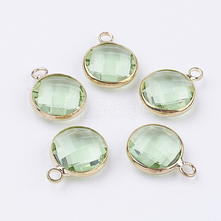 Golden Tone Brass Glass Flat Round Pendants GLAA-M003-E-06G-1